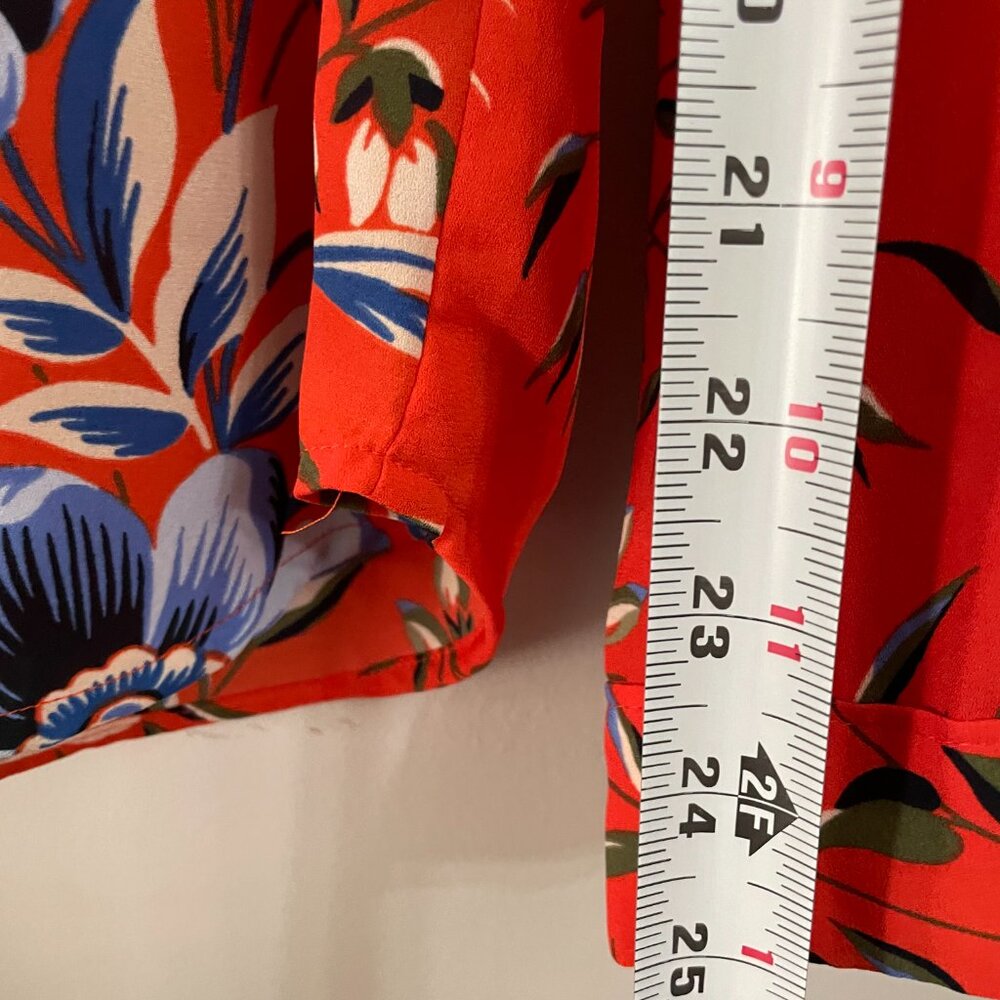 Ann Taylor LOFT Long Sleeve Floral Blouse Orange Blue flowers hawaiian look - Picture 10 of 10